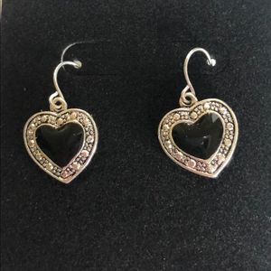 EARRINGS NWOT Black / Silver enamel heart earrings